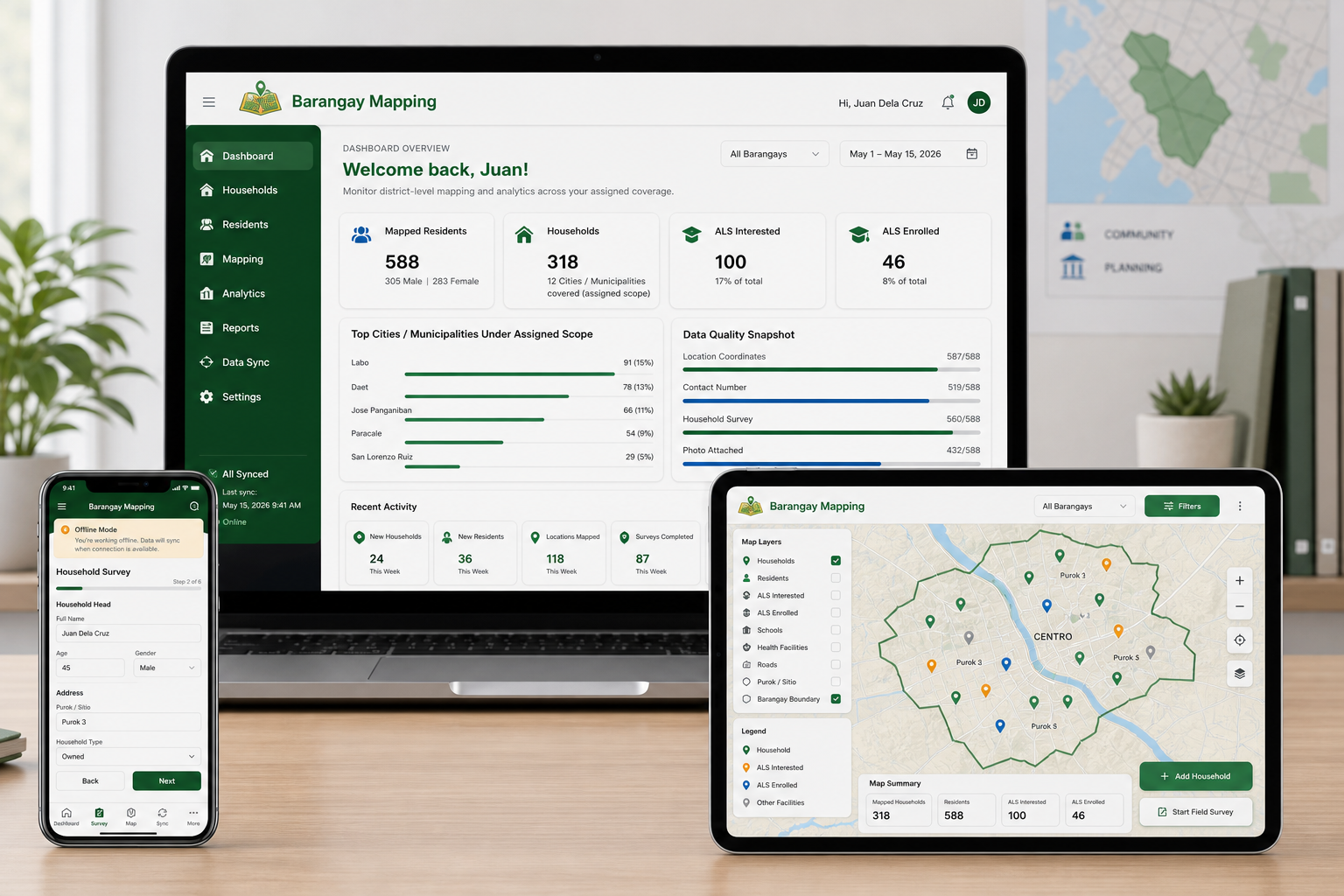 Barangay Mapping App responsive desktop, tablet, and mobile mapping preview