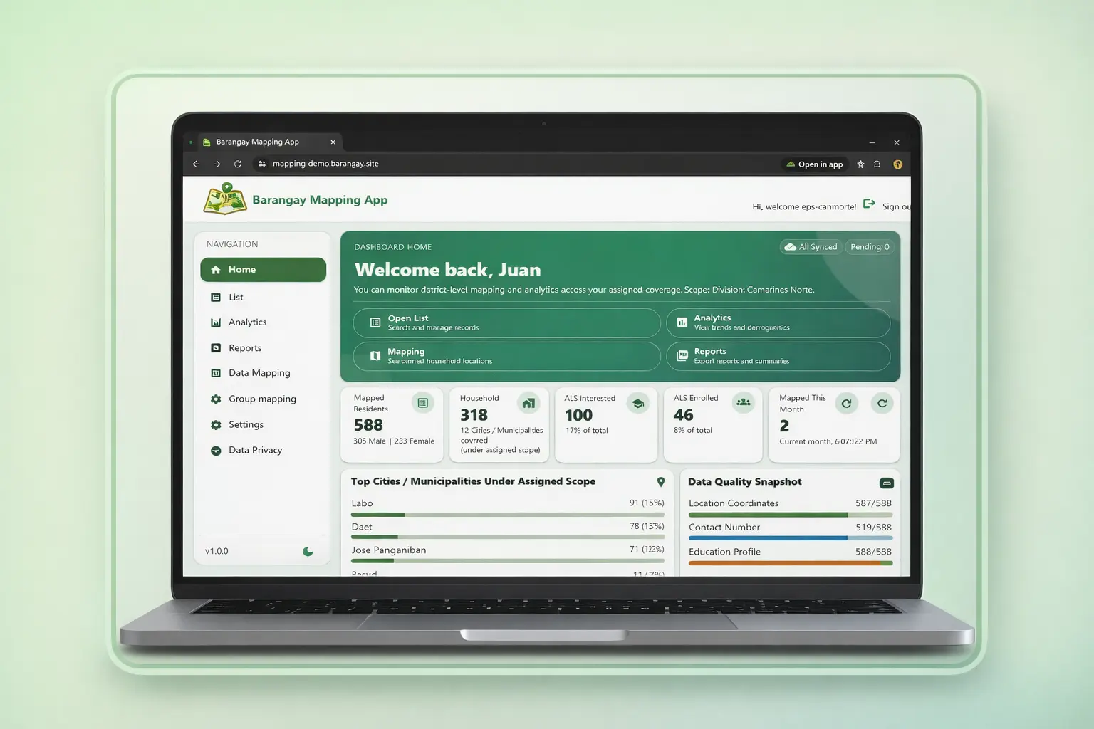 Barangay Mapping App dashboard preview